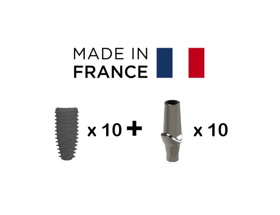 10 x IMPLANTS + 10X PILIERS (DROITS OU ANGULES)