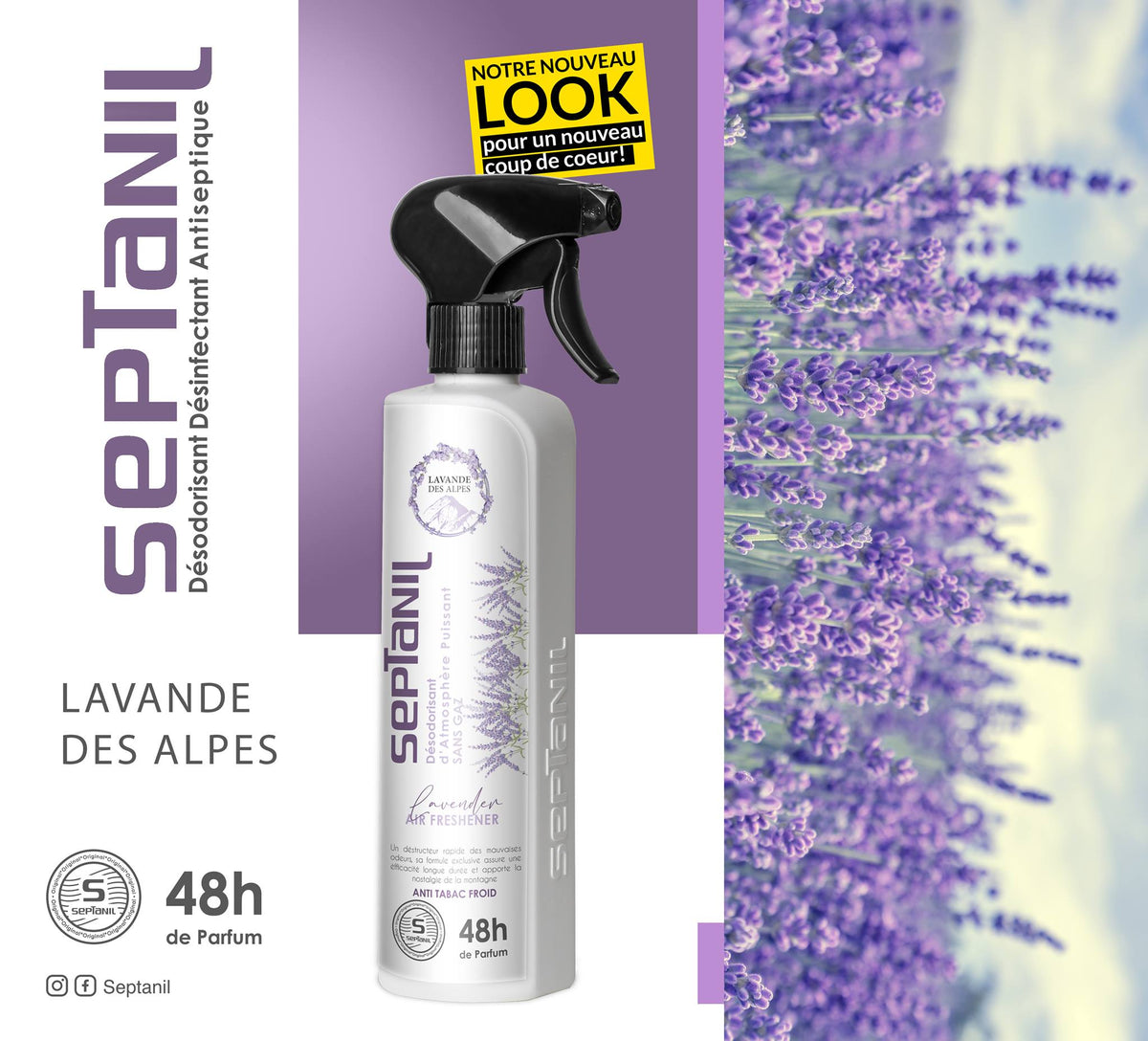 DESODORISANT D'ATMOSPHERE PUISSANT "LAVANDE DES ALPES" 500mL - SEPTANIL - SEPTANIL