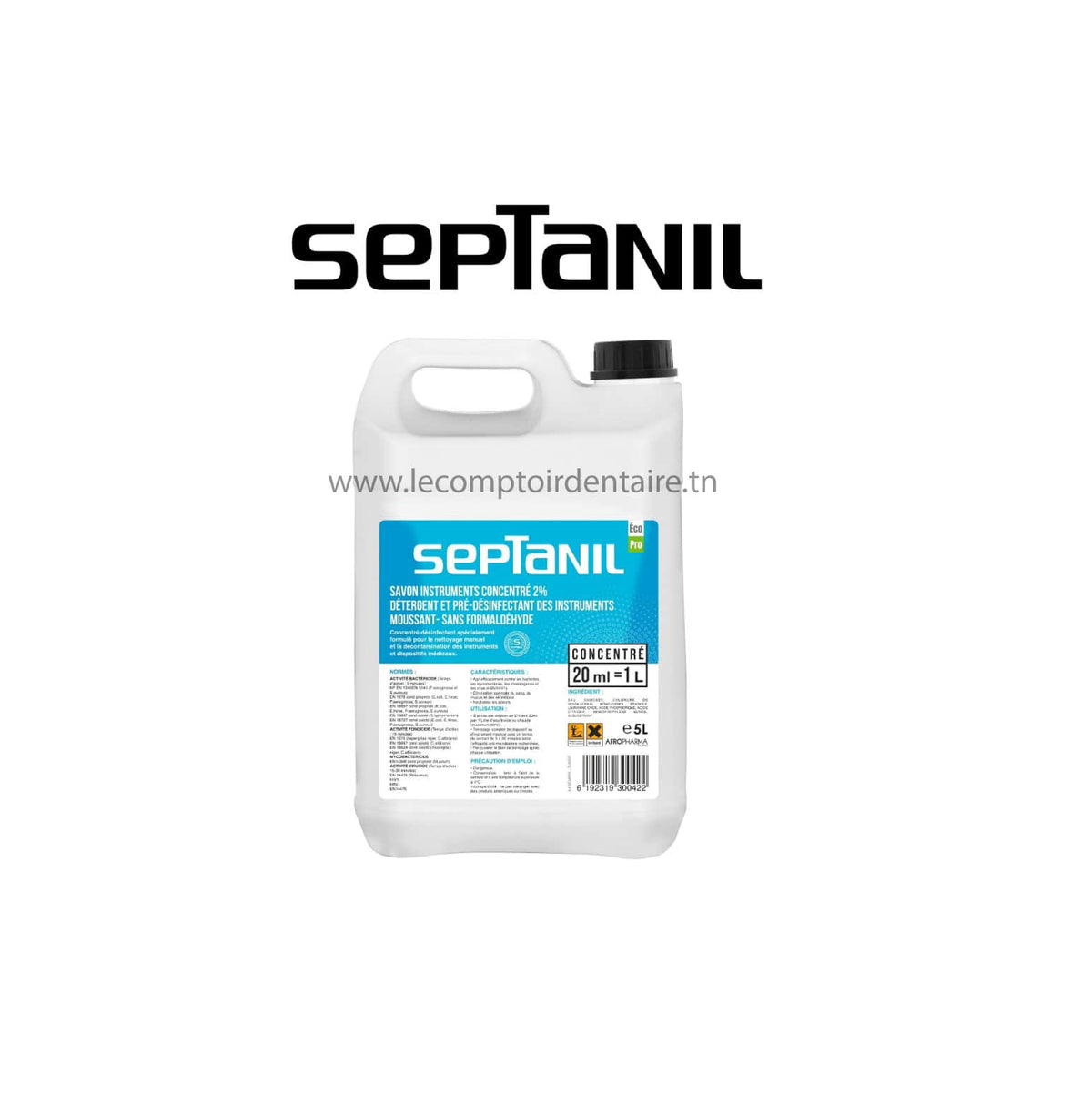 PRE-DESINFECTANT MOUSSANT INSTRUMENTS CONCENTRE 2% SANS FOMALDEHYDE ECO PRO 5L - SEPTANIL - SEPTANIL
