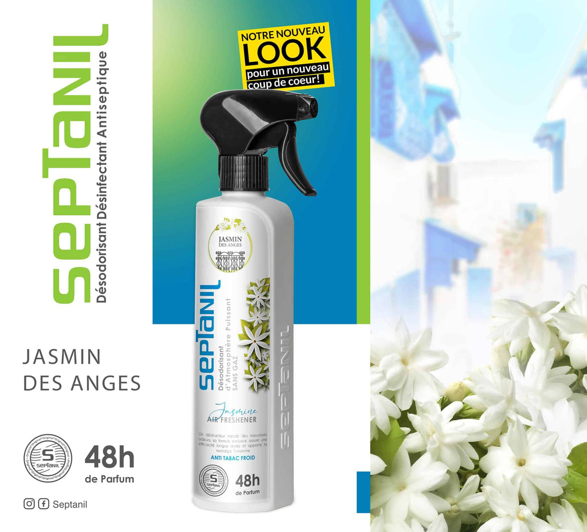 DESODORISANT D'ATMOSPHERE PUISSANT "JASMIN" 500mL - SEPTANIL - SEPTANIL