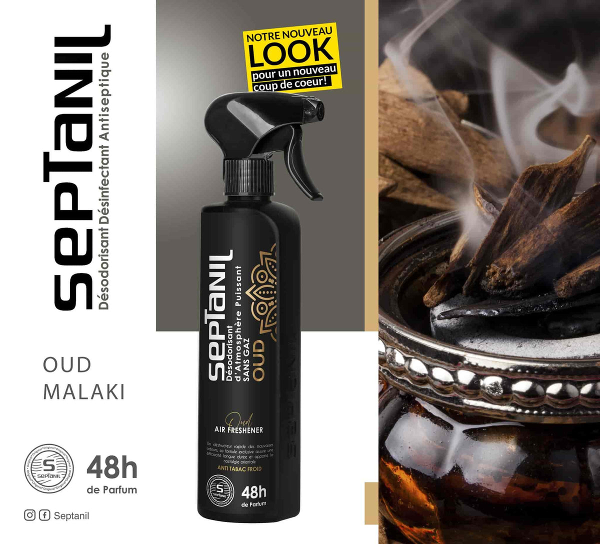 DESODORISANT D'ATMOSPHERE PUISSANT "OUD MALAKI" 500mL SEPTANIL - SEPTANIL