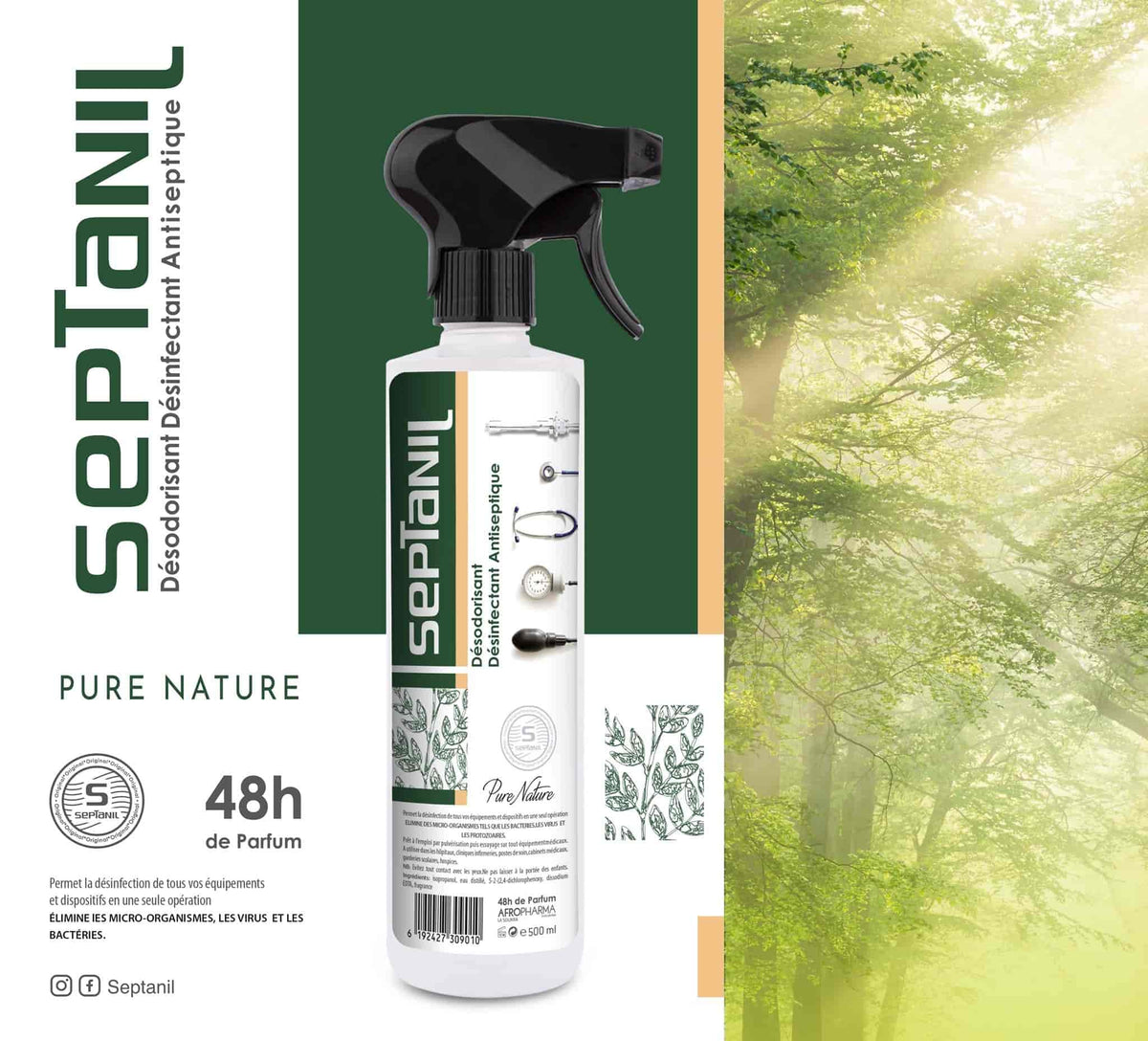 DESINFECTANT DESODORISANT ASEPTIQUE "PURE NATURE" 500ML SEPTANIL - SEPTANIL