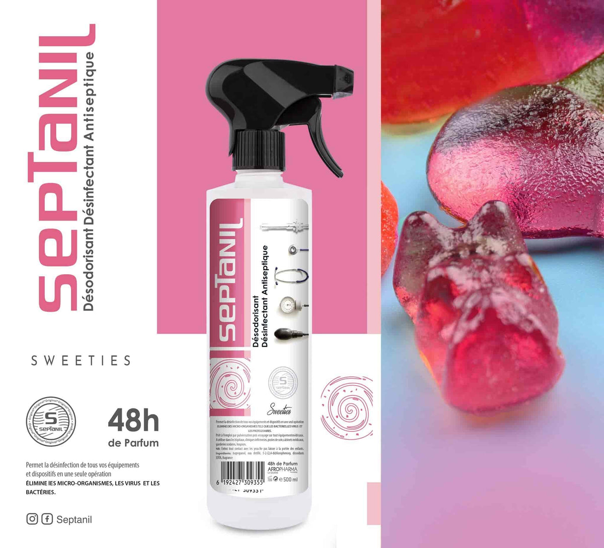 DESINFECTANT DESODORISANT ASEPTIQUE "SWEETIES" 500ML SEPTANIL - SEPTANIL
