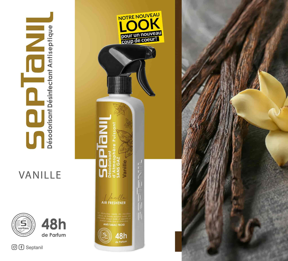 DESODORISANT D'ATMOSPHERE PUISSANT "VANILLE" 500mL SEPTANIL - SEPTANIL