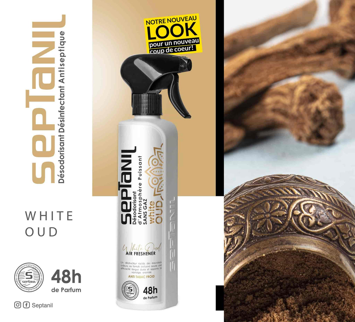 DESODORISANT D'ATMOSPHERE PUISSANT "WHITE OUD" 500mL SEPTANIL - SEPTANIL