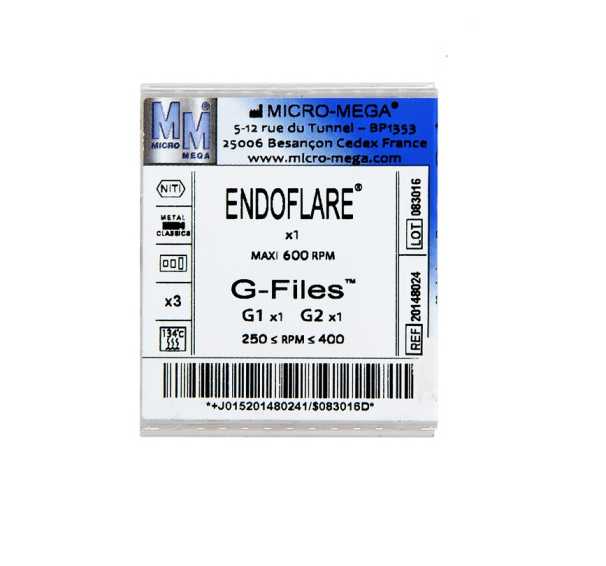ENDOFLARE G-FILES PLAQUETTE DE 3 INSTRUMENTS - MICRO MEGA