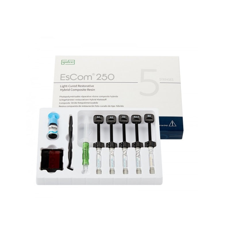 COFFRET RESINE COMPOSITE CHARGE EN SILICATE DE ZIRCONIUM 5 SERINGUES ESCOM 250 - SPIDENT - SPIDENT