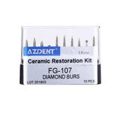 KIT DE 10 FRAISES DIAMANTEE FG-107 POUR RESTAURATION CERAMIQUE - AZDENT